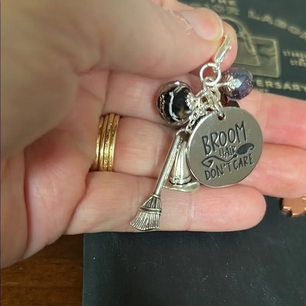 Two Weeks On Mars Witchy Charm Keychain with Broom and Crystals new